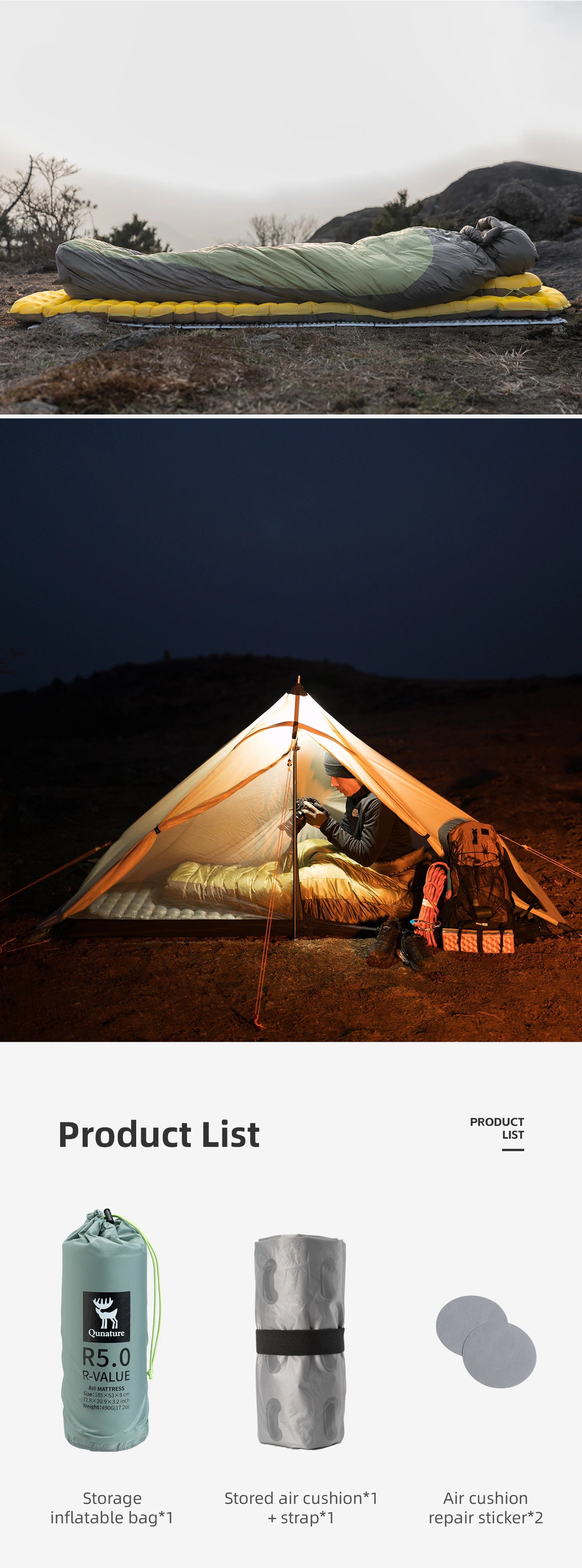 Qunature Outdoor Camping Inflatable Mattress Sleeping Pad Ultralight Hiking Waterproof Picnic Pad Foldable Sleeping Mattress