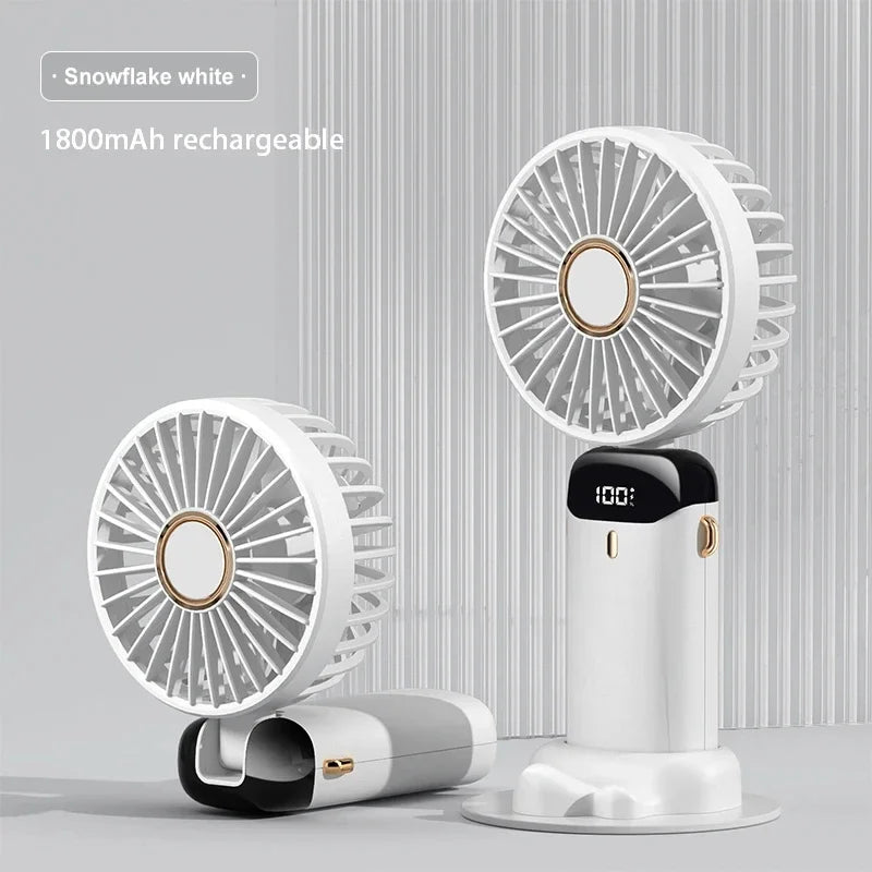 Handheld Mini USB Rechargeable Fan Foldable Portable Neck Hanging Fans 5 Speed with Phone Stand and Display Screen 1800mAh