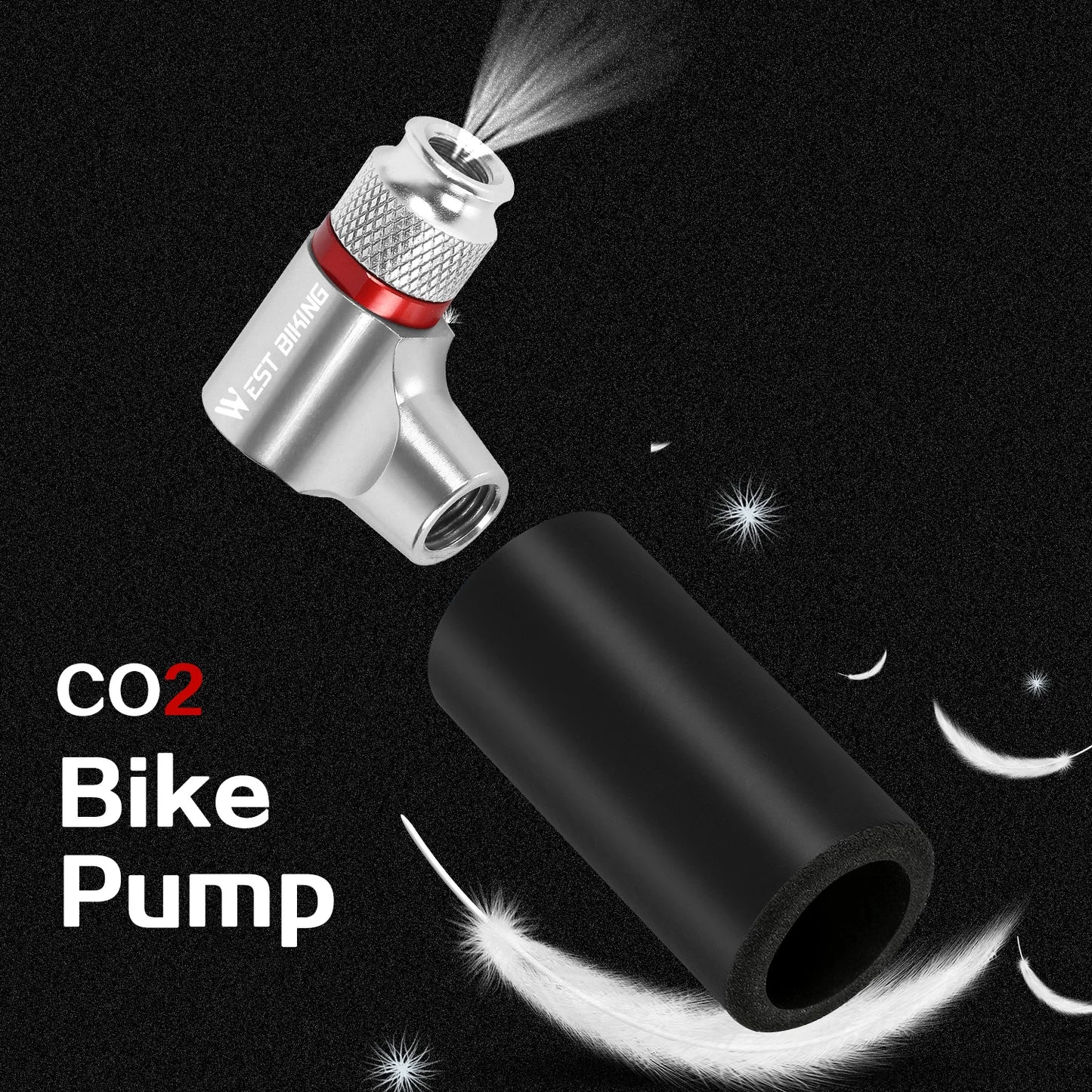 WEST BIKING Portable Bike Pump CO2 Air Inflator Insulated Cover Schrader & Presta Valve Mini Bicycle Pump Bicycle Accessories