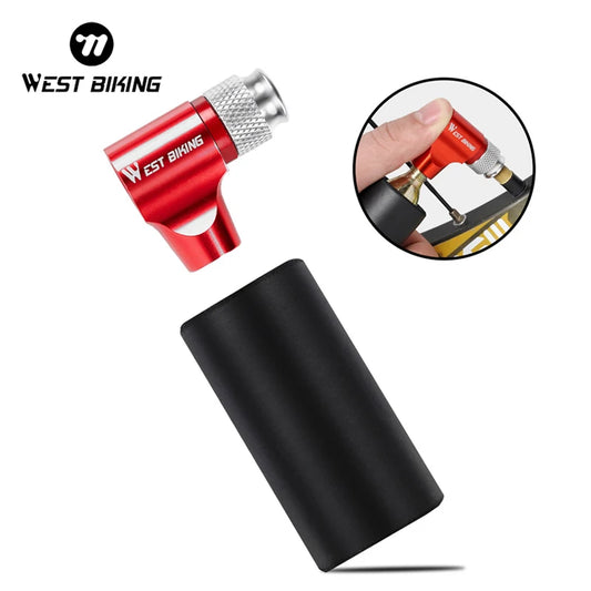 WEST BIKING Portable Bike Pump CO2 Air Inflator Insulated Cover Schrader & Presta Valve Mini Bicycle Pump Bicycle Accessories