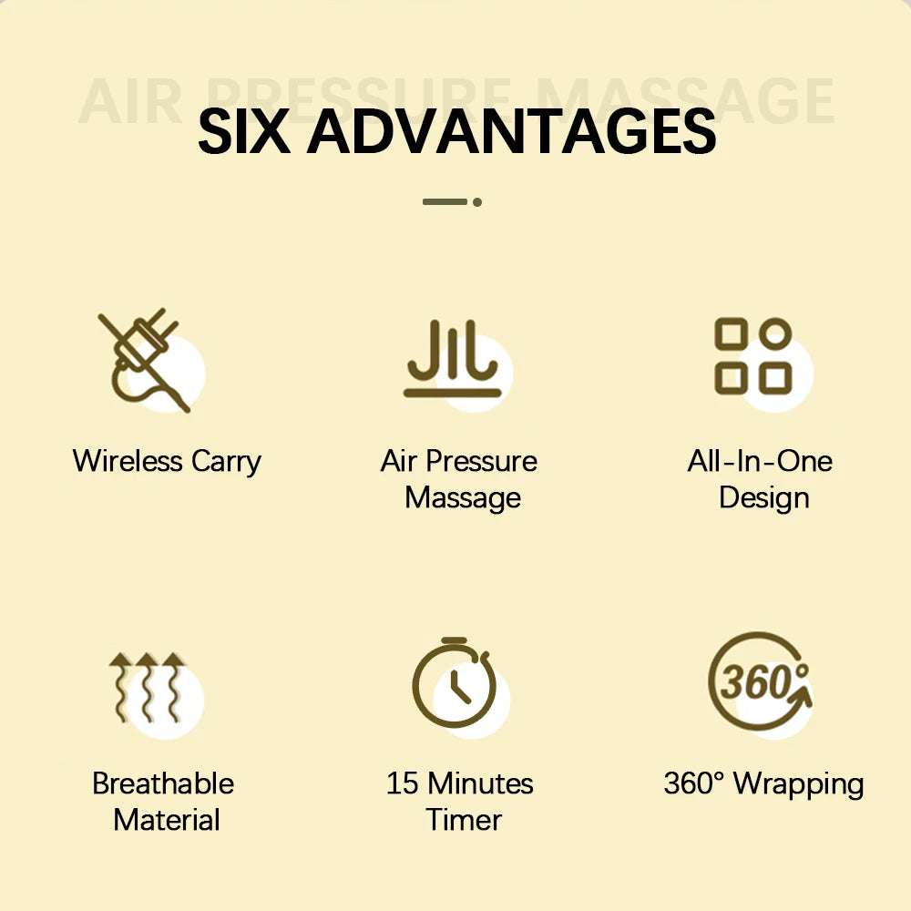 Electric 360° Air Pressure Calf Massager Wireless Leg Massage 3 Mode Airbag Compression Relax Foot Calf Muscle Blood Circulation