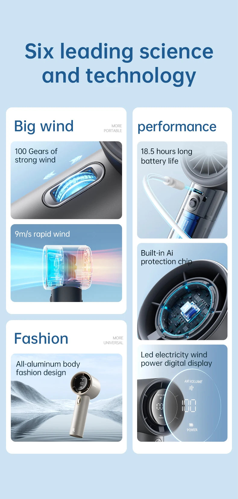 JISULIFE Portable Hand Fan , 100 Wind Speeds, Mini Bladeless Handheld Fan, USB Rechargeable Personal Fans, Electric Eyelash Fan
