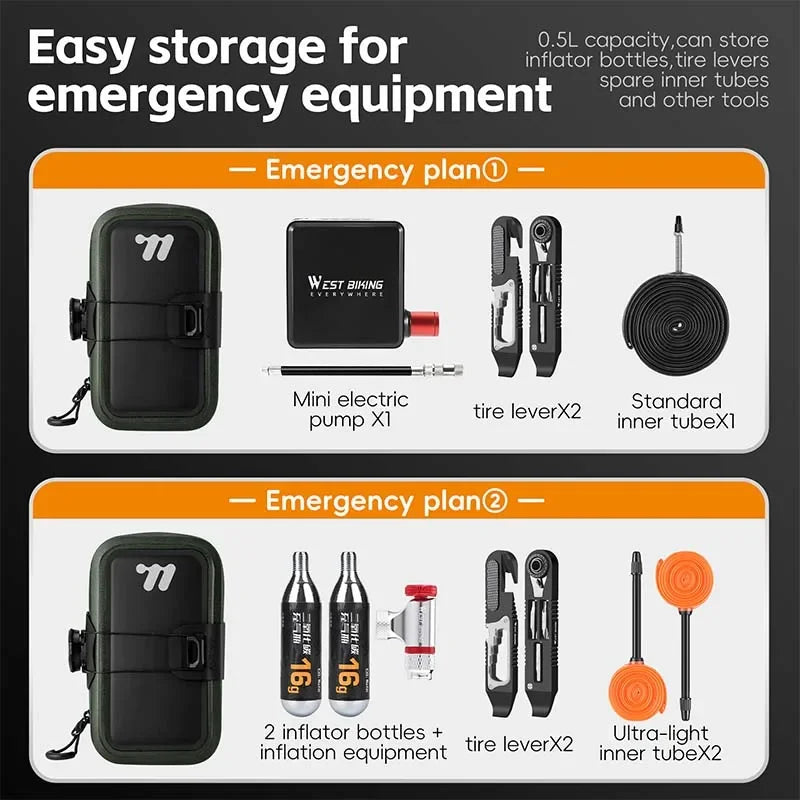 WEST BIKING Bicycle Saddle Bag 600D TPU Seamless Waterproof Wear-Resistant Rotating Lacing Buckle Mini Saddlebag Bike Accessory