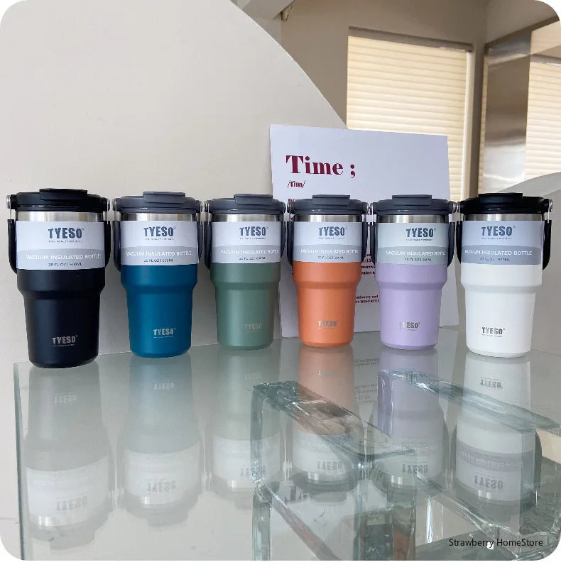 TYESO Stainless Steel Double-layer Coffee Cup Cold And Hot Car Mug Vacuum Flask Travel Thermos Bottle Portable Car Water Bottle