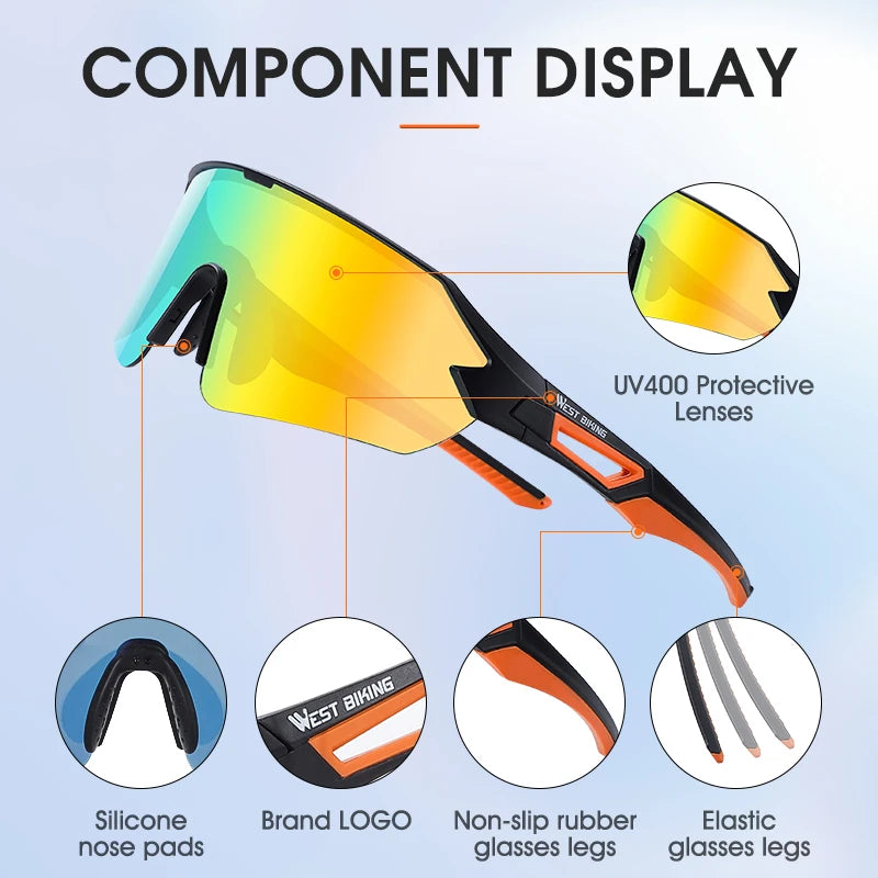 WEST BIKING Cycling Glasses for Men Women UV 400 Sports Sunglasses PU Windproof Biking Goggles for Running Hiking Golf Driving