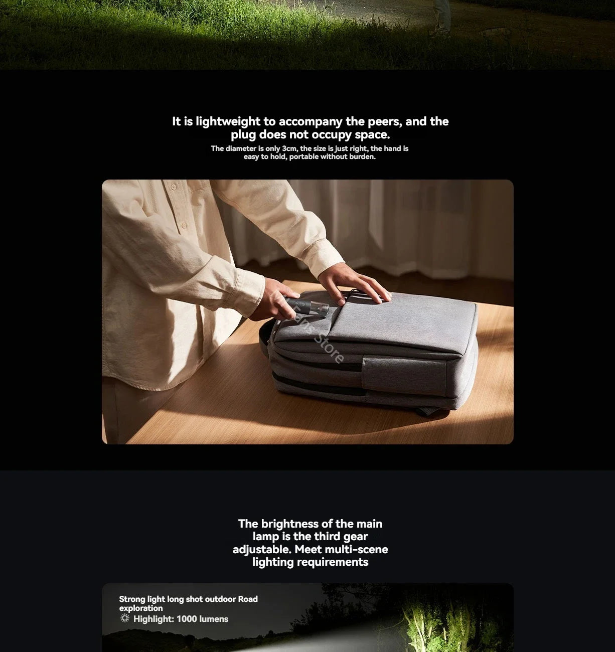 2024 Xiaomi Mijia Multi Functional Flashlight Portable 125g 3100mAh IP65 Waterproof 1000lm Emergency Lighting