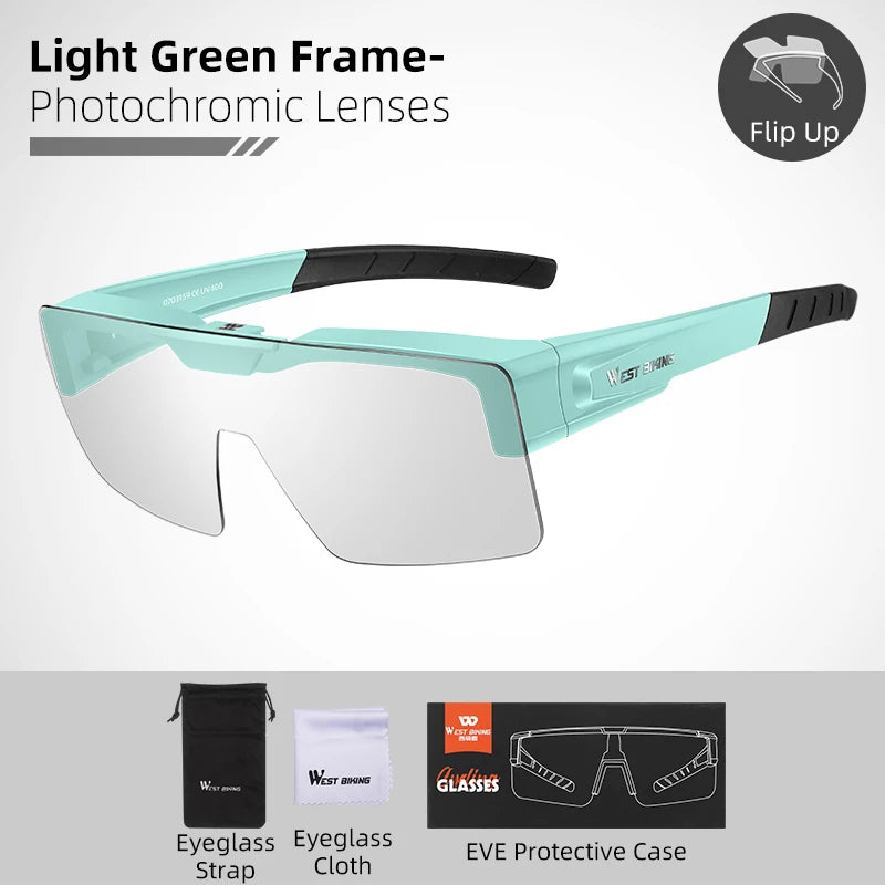 WEST BIKING Photochromic Cycling Glasses Sports Sunglasses Men Fit Over Myopia MTB Road Cycling Eyewear Fishing Driving Goggles