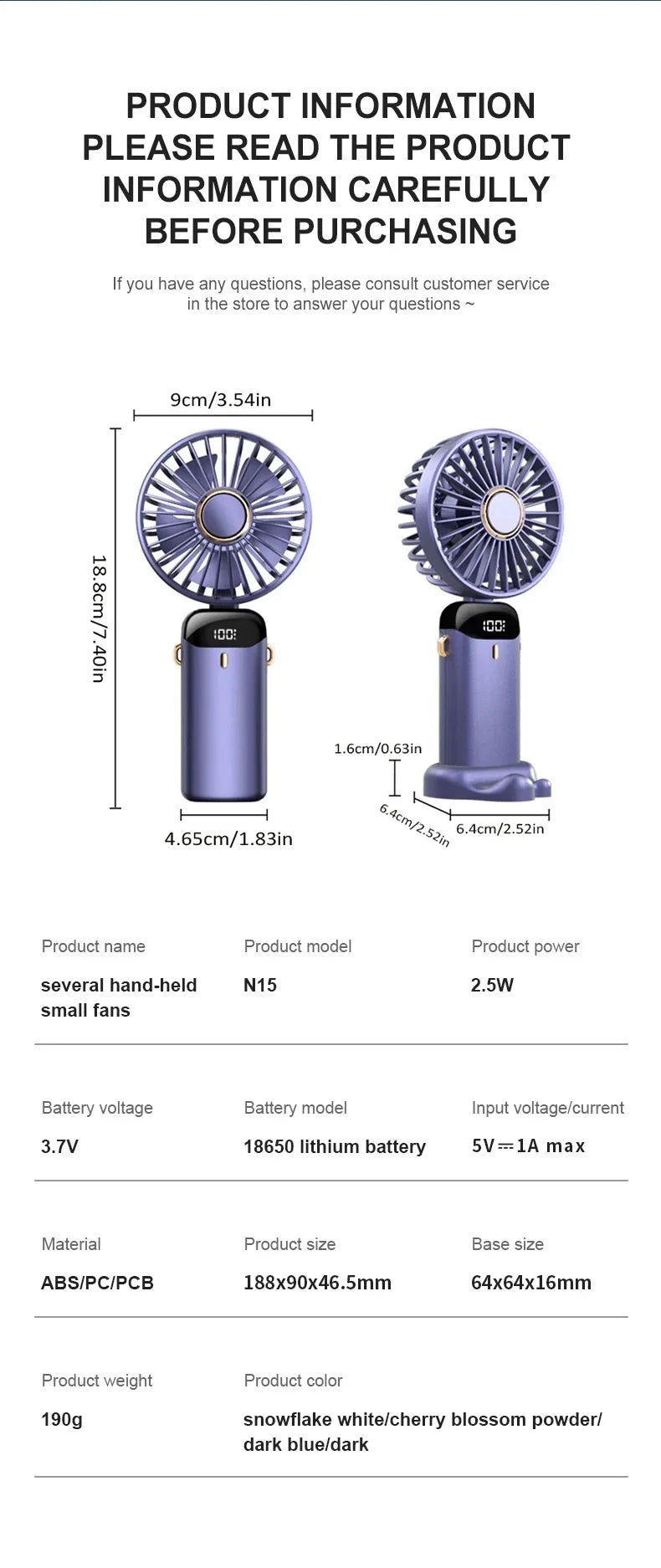 Handheld Mini USB Rechargeable Fan Foldable Portable Neck Hanging Fans 5 Speed with Phone Stand and Display Screen 1800mAh