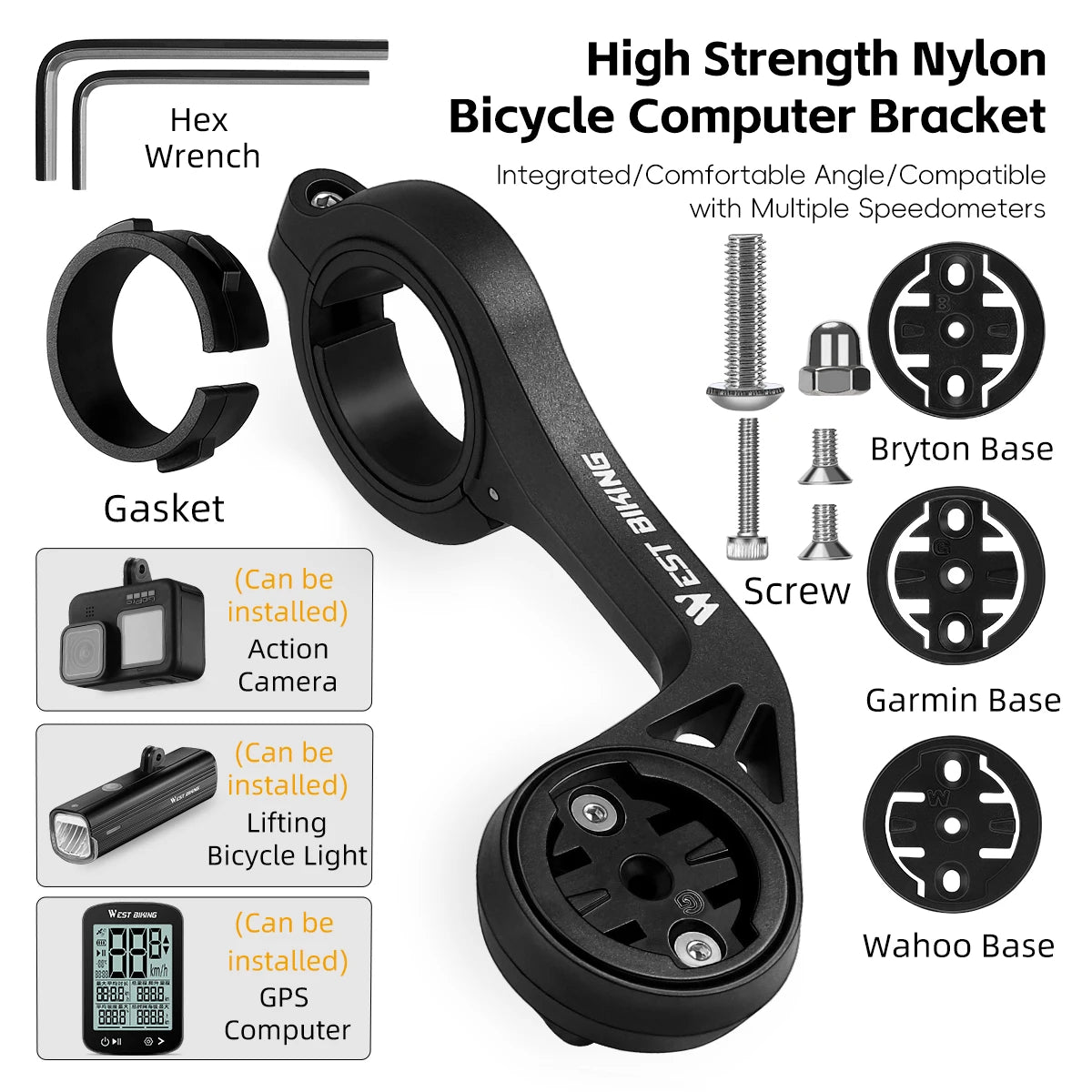 WEST BIKING Cycling Computer Holder For Garmin/Bryton/Wahoo Speedometer Bike Lights&Camera Mount MTB Road Bicycle Accessories