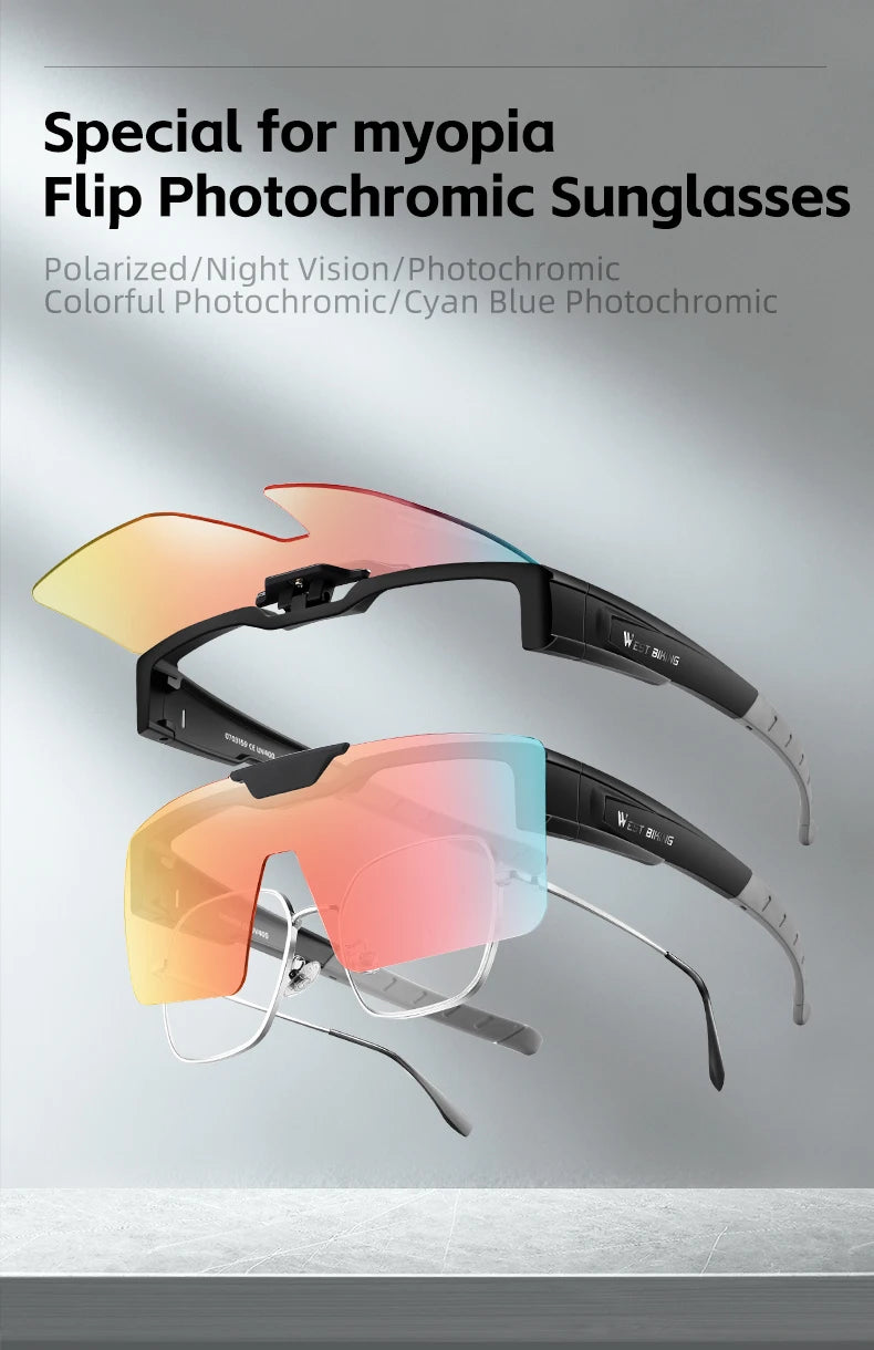WEST BIKING Photochromic Cycling Glasses Sports Sunglasses Men Fit Over Myopia MTB Road Cycling Eyewear Fishing Driving Goggles
