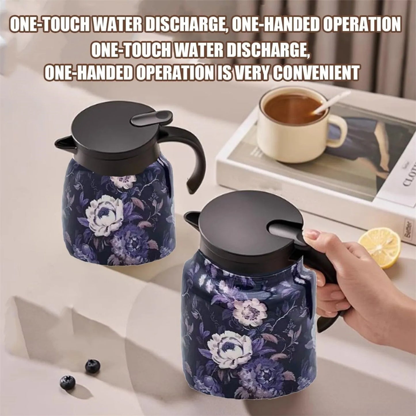 Vintage Floral Pattern Tea Thermos – Built-In Infuser 800/1000ml Floral Tea Kettle Stewed Teapot Tea Separation Water Bottle