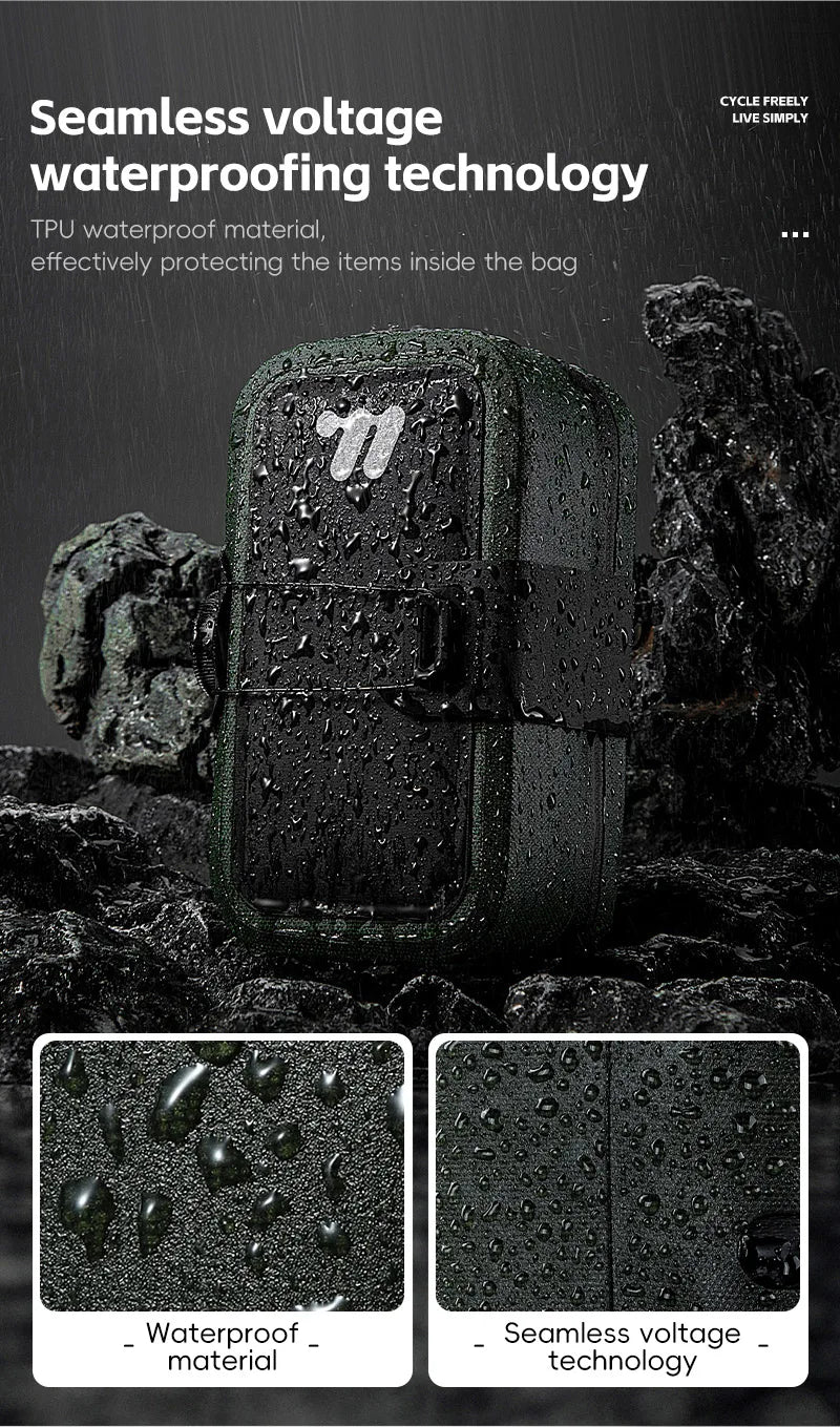 WEST BIKING Bicycle Saddle Bag 600D TPU Seamless Waterproof Wear-Resistant Rotating Lacing Buckle Mini Saddlebag Bike Accessory