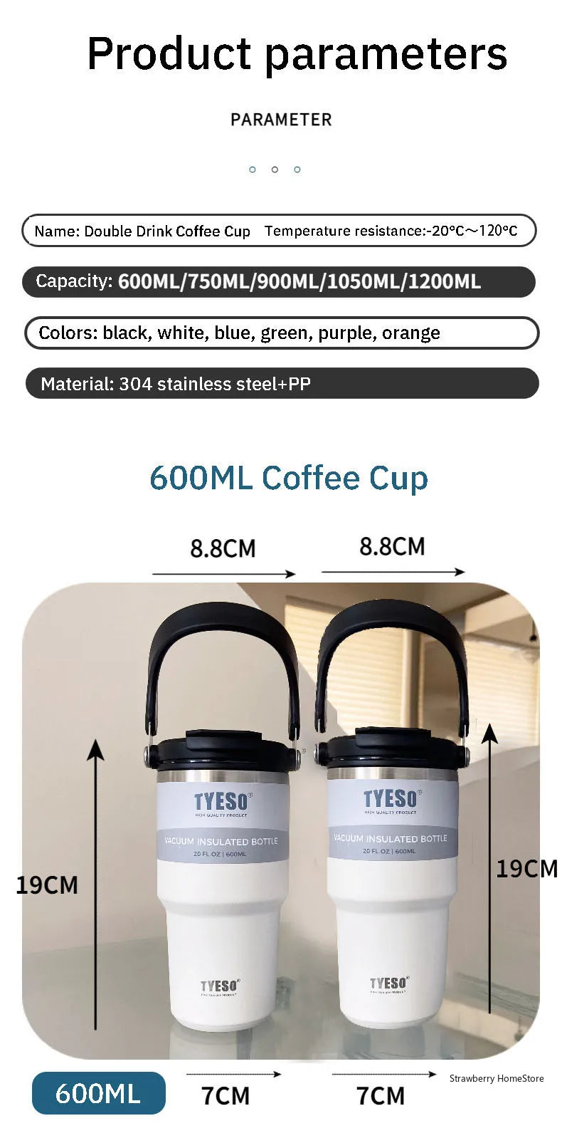 TYESO Stainless Steel Double-layer Coffee Cup Cold And Hot Car Mug Vacuum Flask Travel Thermos Bottle Portable Car Water Bottle
