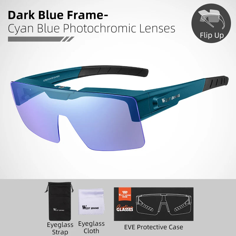 WEST BIKING Photochromic Cycling Glasses Sports Sunglasses Men Fit Over Myopia MTB Road Cycling Eyewear Fishing Driving Goggles