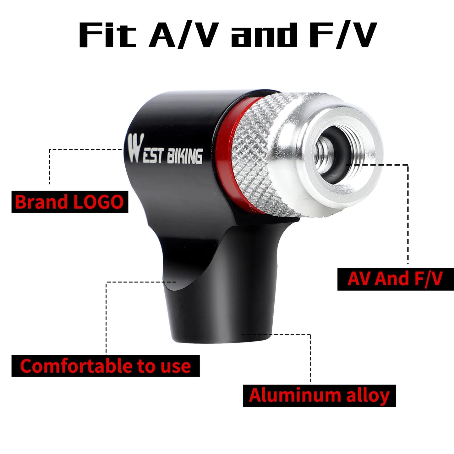 WEST BIKING Portable Bike Pump CO2 Air Inflator Insulated Cover Schrader & Presta Valve Mini Bicycle Pump Bicycle Accessories