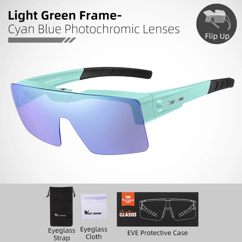 WEST BIKING Photochromic Cycling Glasses Sports Sunglasses Men Fit Over Myopia MTB Road Cycling Eyewear Fishing Driving Goggles