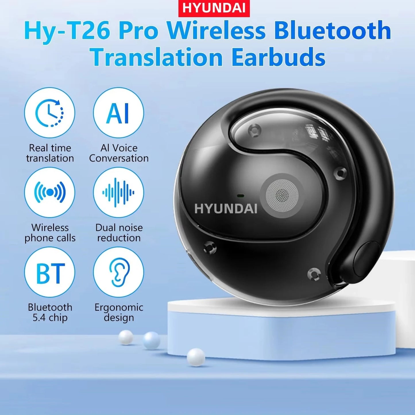 AI Real Time Translator HYUNDAI HY-T26 PRO Earbuds 98% Accuracy Wireless BT Translation Earphones for Travel Business Learning