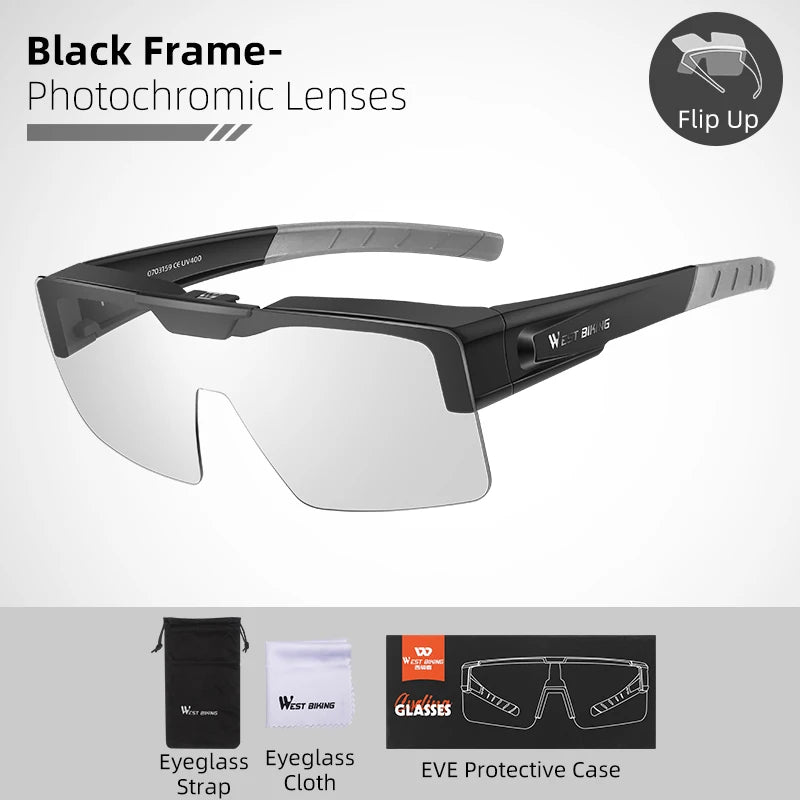 WEST BIKING Photochromic Cycling Glasses Sports Sunglasses Men Fit Over Myopia MTB Road Cycling Eyewear Fishing Driving Goggles