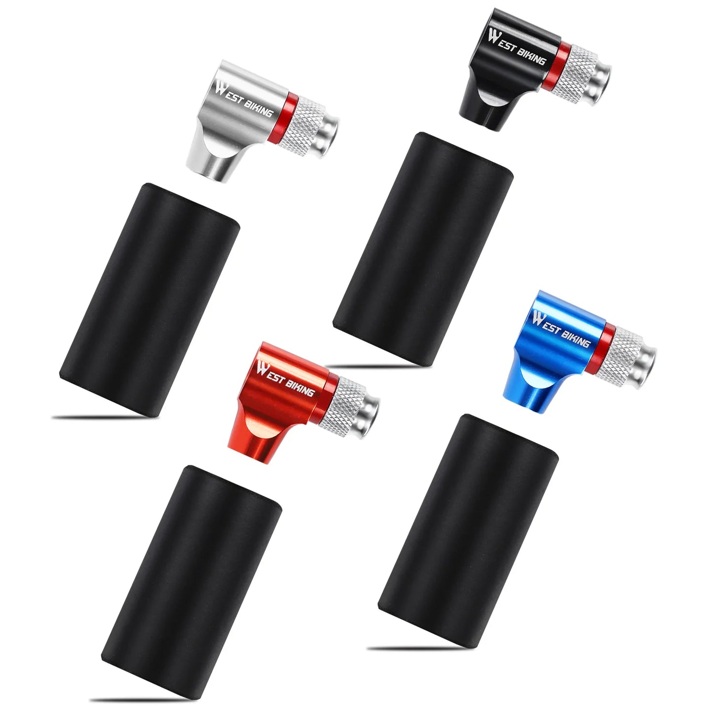 WEST BIKING Portable Bike Pump CO2 Air Inflator Insulated Cover Schrader & Presta Valve Mini Bicycle Pump Bicycle Accessories