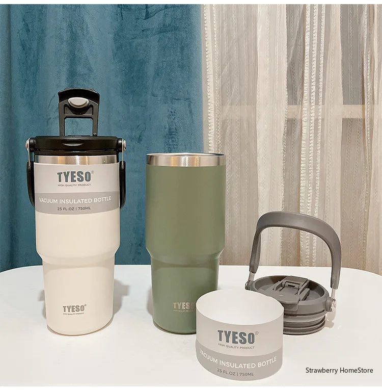 TYESO Stainless Steel Double-layer Coffee Cup Cold And Hot Car Mug Vacuum Flask Travel Thermos Bottle Portable Car Water Bottle