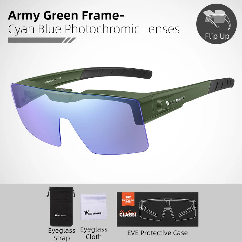 WEST BIKING Photochromic Cycling Glasses Sports Sunglasses Men Fit Over Myopia MTB Road Cycling Eyewear Fishing Driving Goggles