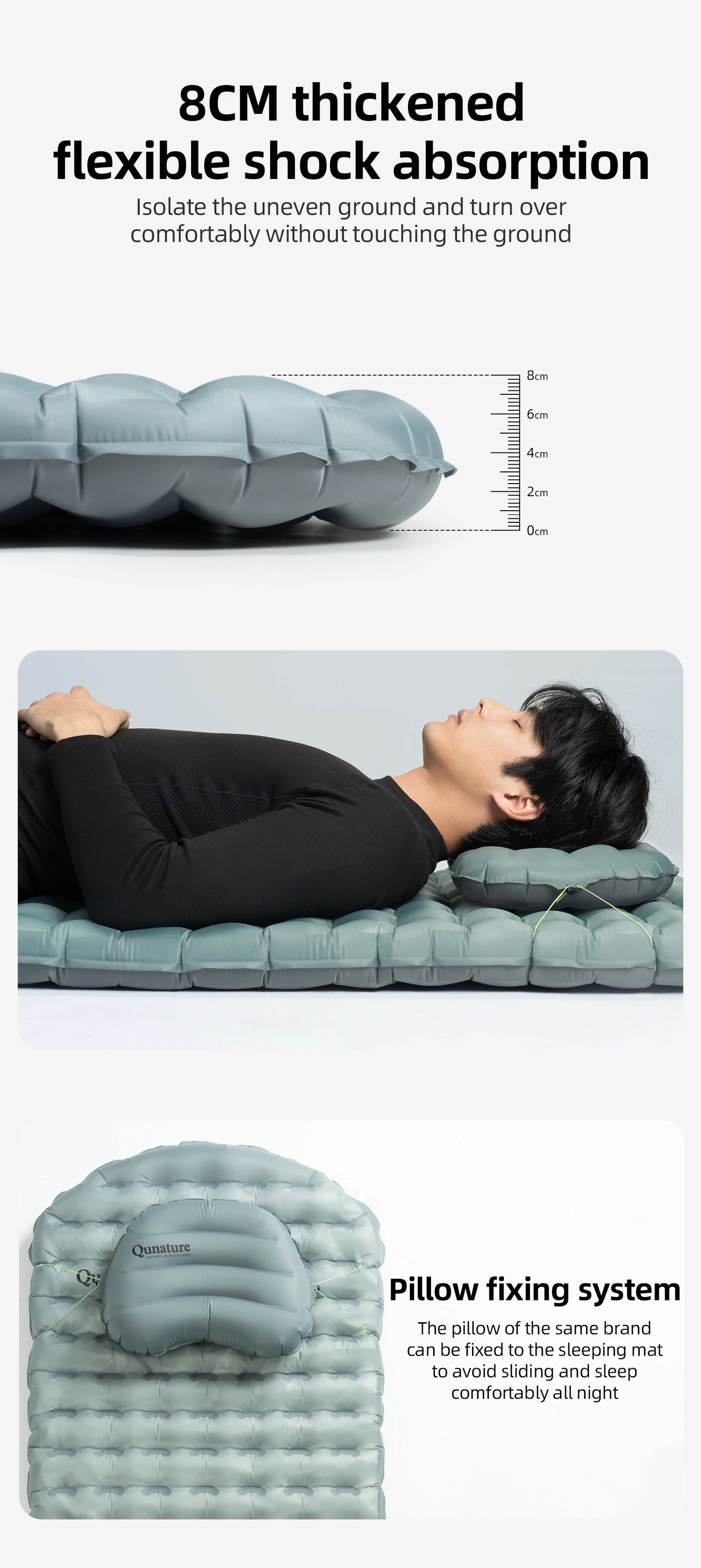 Qunature Outdoor Camping Inflatable Mattress Sleeping Pad Ultralight Hiking Waterproof Picnic Pad Foldable Sleeping Mattress