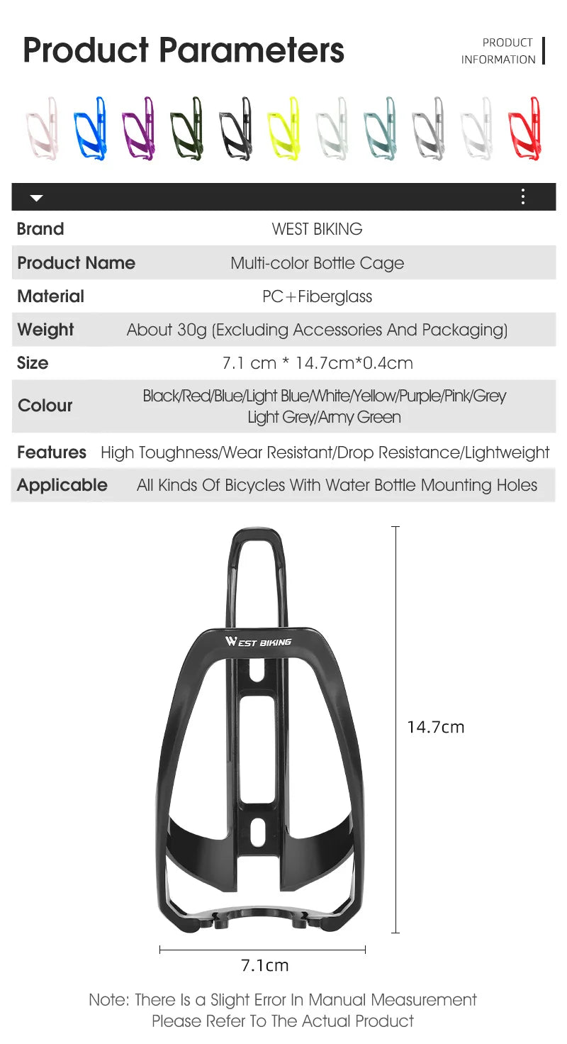 WEST BIKING Cycling Water Bottle Cage Multicolor Bottle Bracket Lightweight One-piece MTB Road Bike Bottle Cage Drink Cup Stand