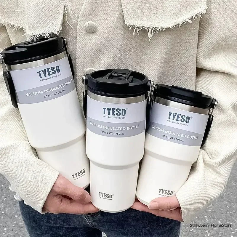 TYESO Stainless Steel Double-layer Coffee Cup Cold And Hot Car Mug Vacuum Flask Travel Thermos Bottle Portable Car Water Bottle