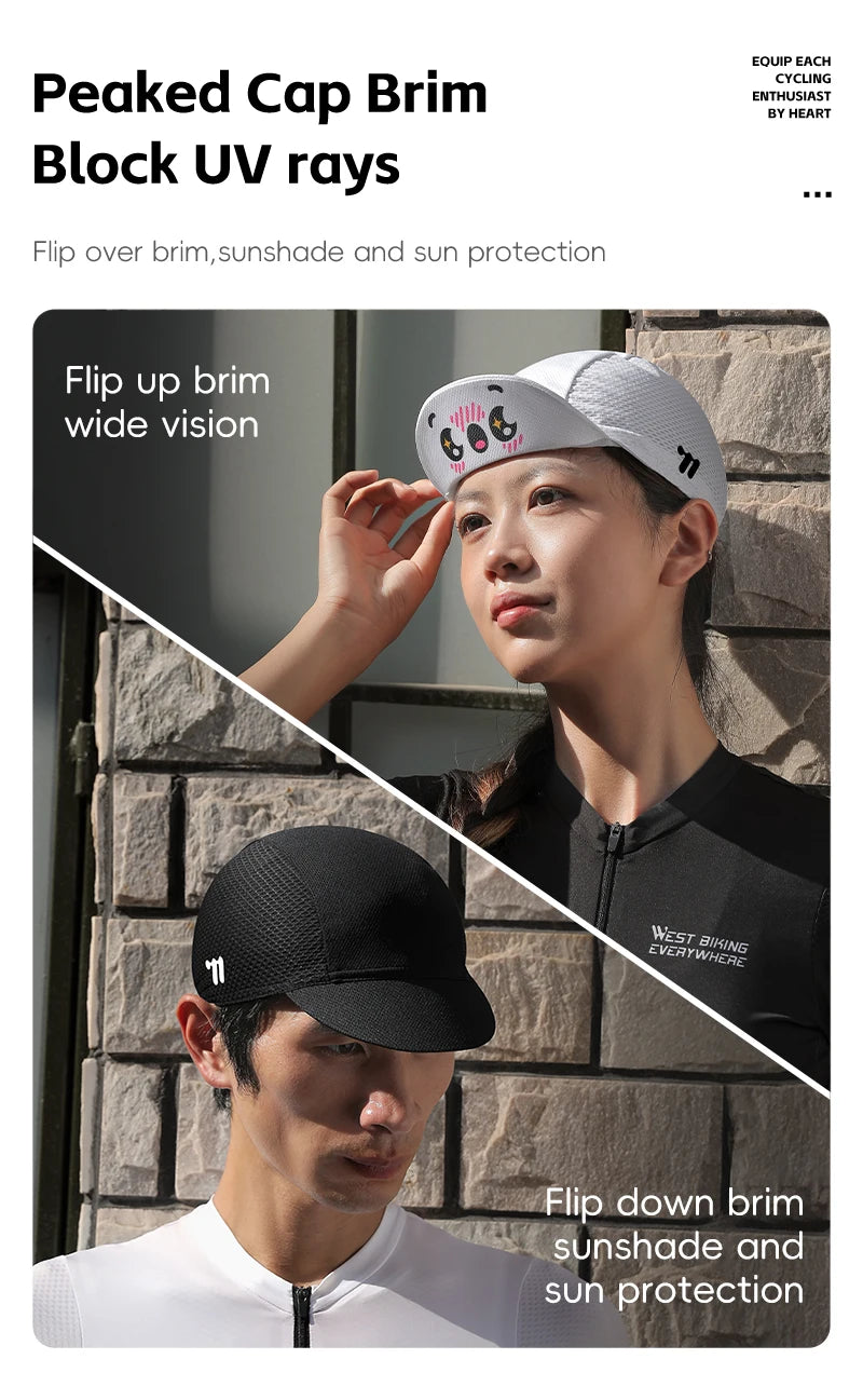 WEST BIKING Cycling Cap With Brim Sun Protection Summer Breathable Sports Quick Dry Bicycle Hat Men Bike Headwear Gorra Ciclismo