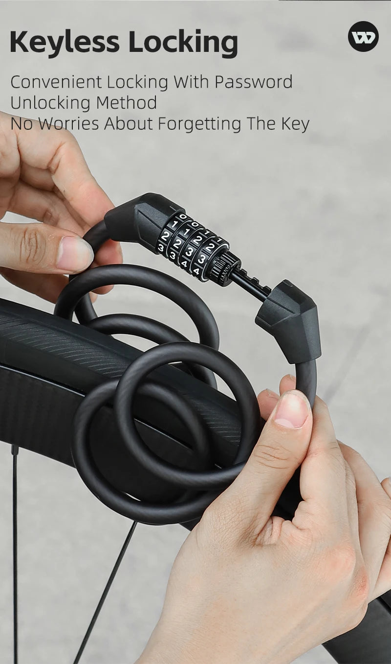 WEST BIKING Bicycle Lock 4 Digit Code 120cm Anti-theft Lock Bike Security Steel Cable Cycling Bicycle Lock Bike Accessories