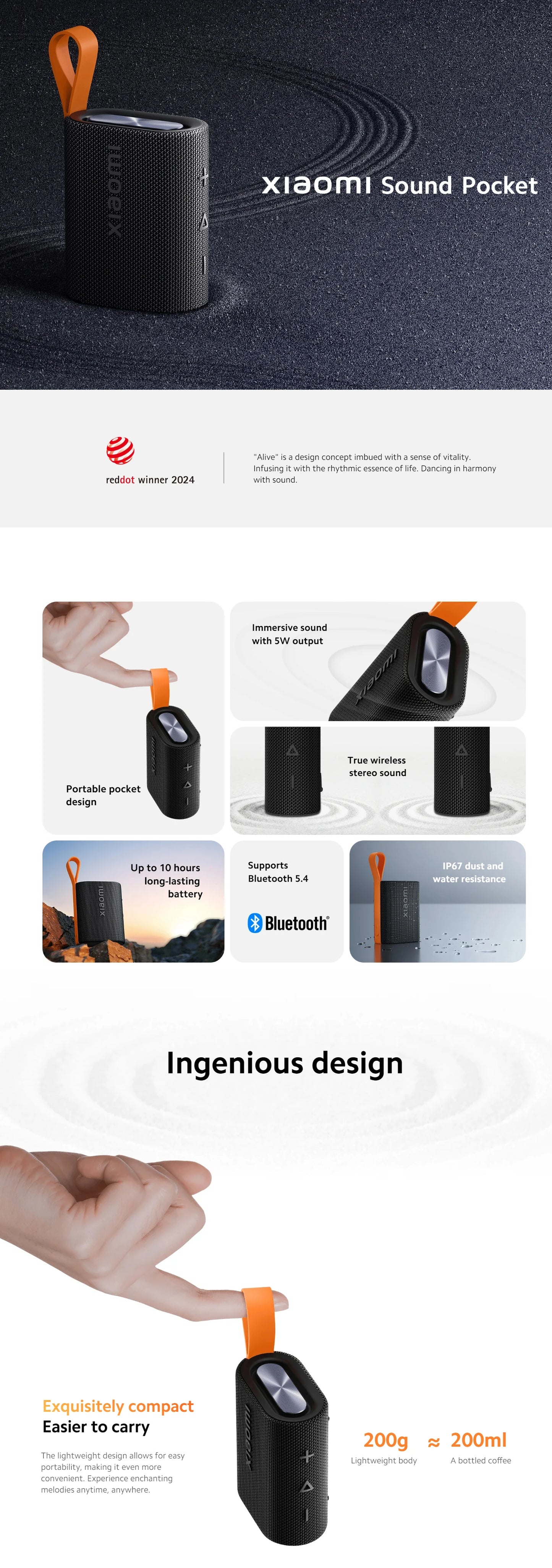 NEW Xiaomi Bluetooth 5.4 Portable Speaker Sound Pocket IP67 TWS 1000mAh 10 Hours Ultra-Long Battery Life Microphone Stereo Combo