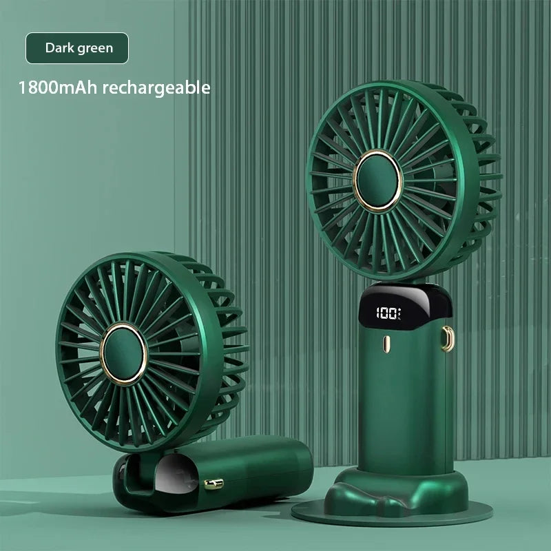 Handheld Mini USB Rechargeable Fan Foldable Portable Neck Hanging Fans 5 Speed with Phone Stand and Display Screen 1800mAh