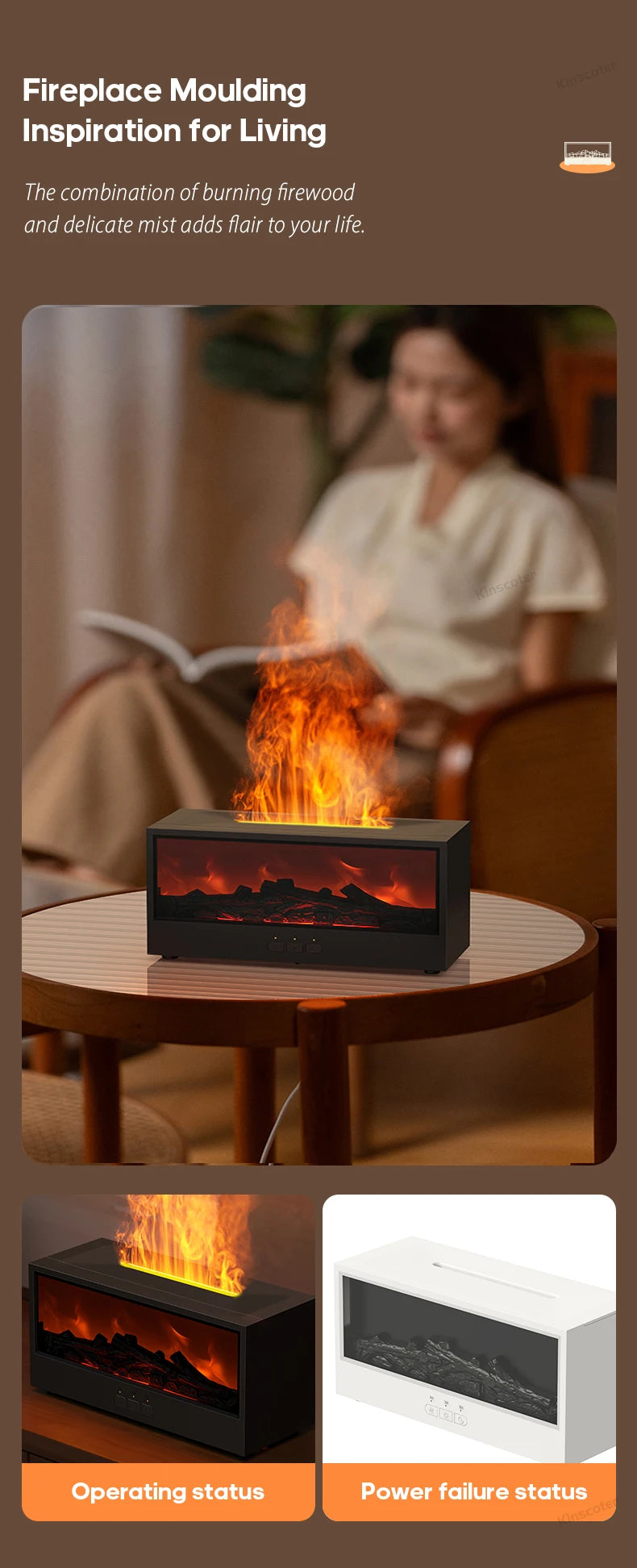 New Creative Fireplace Aroma Diffuser 150ml Waterless Auto-Off Colorful Flame Air Humidifier with Remote for Home Bedroom Gift