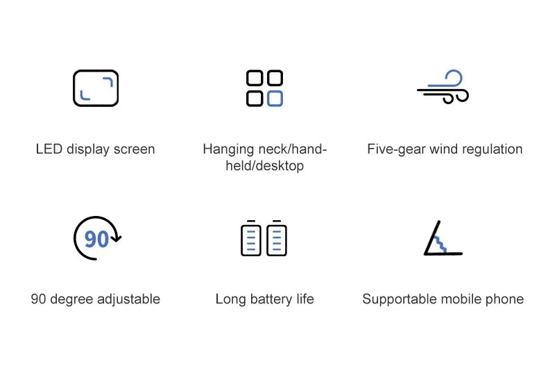 Handheld Mini USB Rechargeable Fan Foldable Portable Neck Hanging Fans 5 Speed with Phone Stand and Display Screen 1800mAh