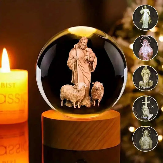 Christmas Crystal Ball Night Light 3D Crystal Sphere With LED Light USB Powered Lamp For Bedroom Desk Ornament Christian Decor