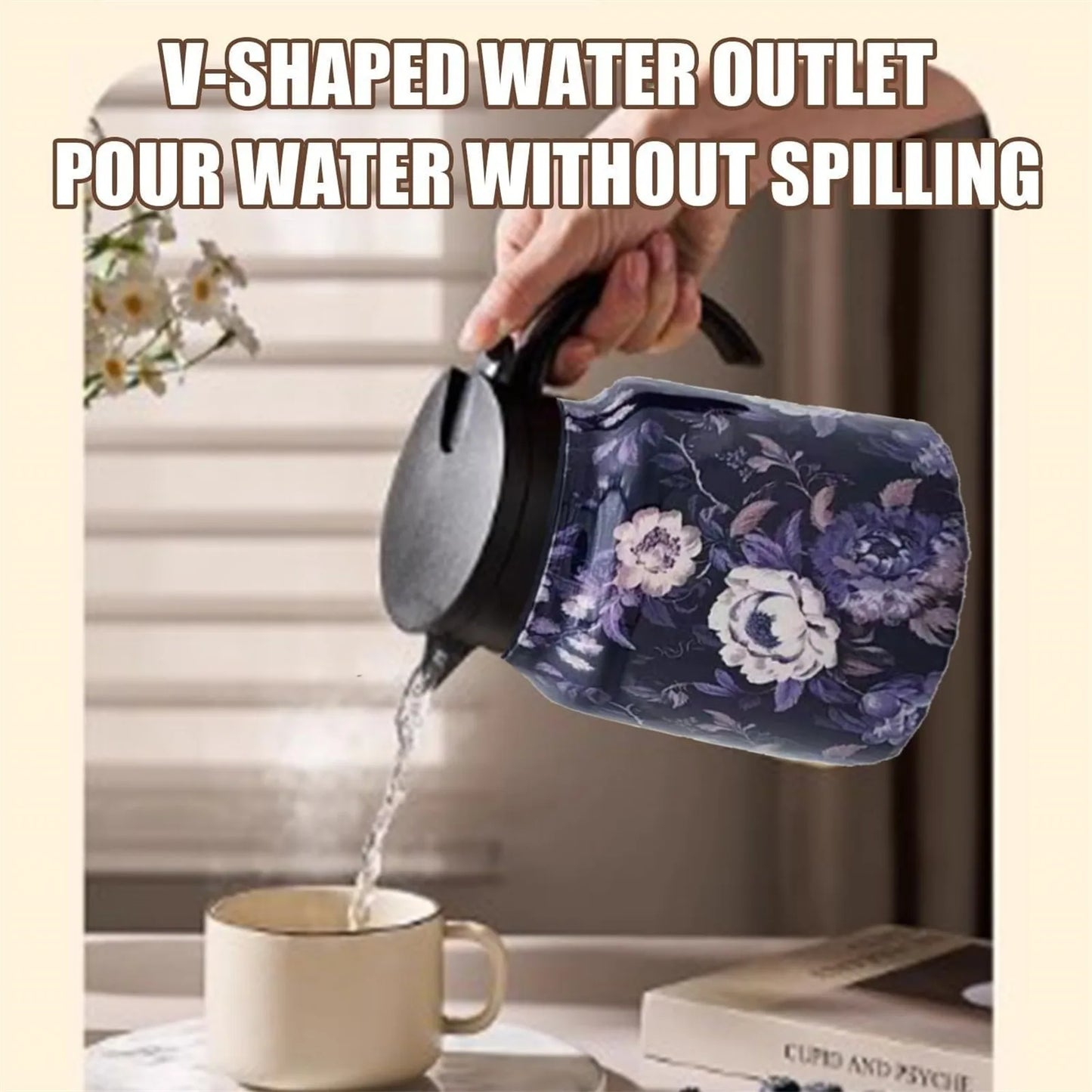 Vintage Floral Pattern Tea Thermos – Built-In Infuser 800/1000ml Floral Tea Kettle Stewed Teapot Tea Separation Water Bottle