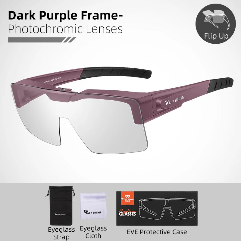 WEST BIKING Photochromic Cycling Glasses Sports Sunglasses Men Fit Over Myopia MTB Road Cycling Eyewear Fishing Driving Goggles