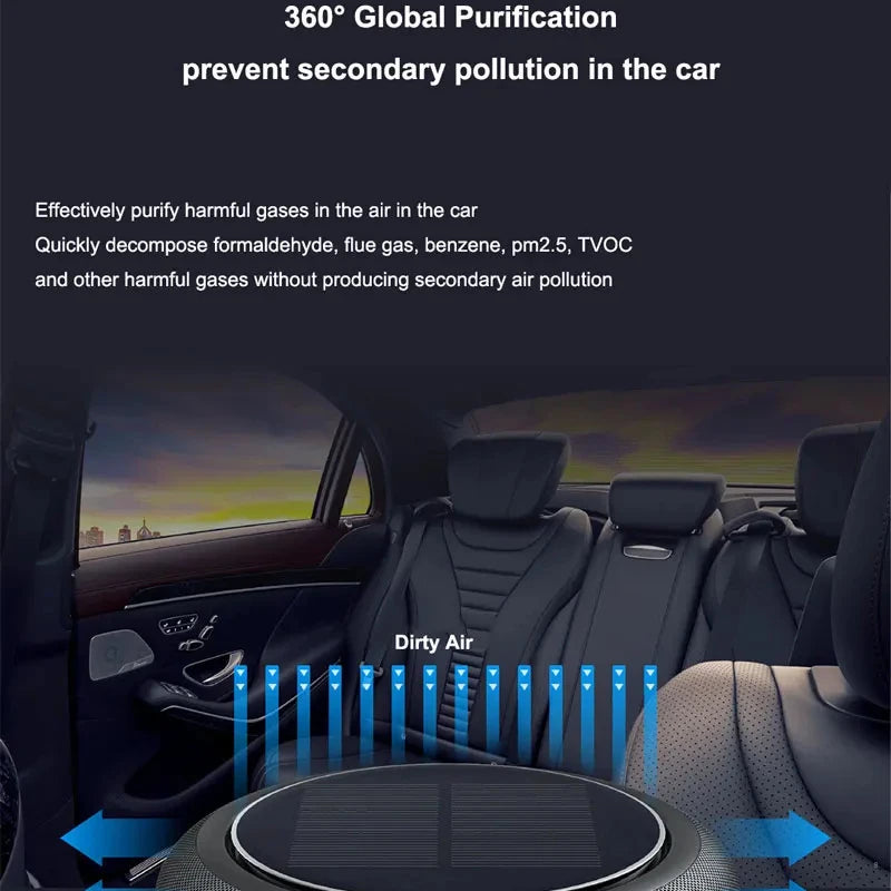 New Air Purifier Solar Charging Car Ionizer HEPA Filter Ion Deodorant Air Fresh Usb Ozone Generator Vehicle Electric Home Gift