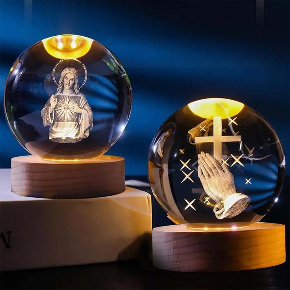 Christmas Crystal Ball Night Light 3D Crystal Sphere With LED Light USB Powered Lamp For Bedroom Desk Ornament Christian Decor