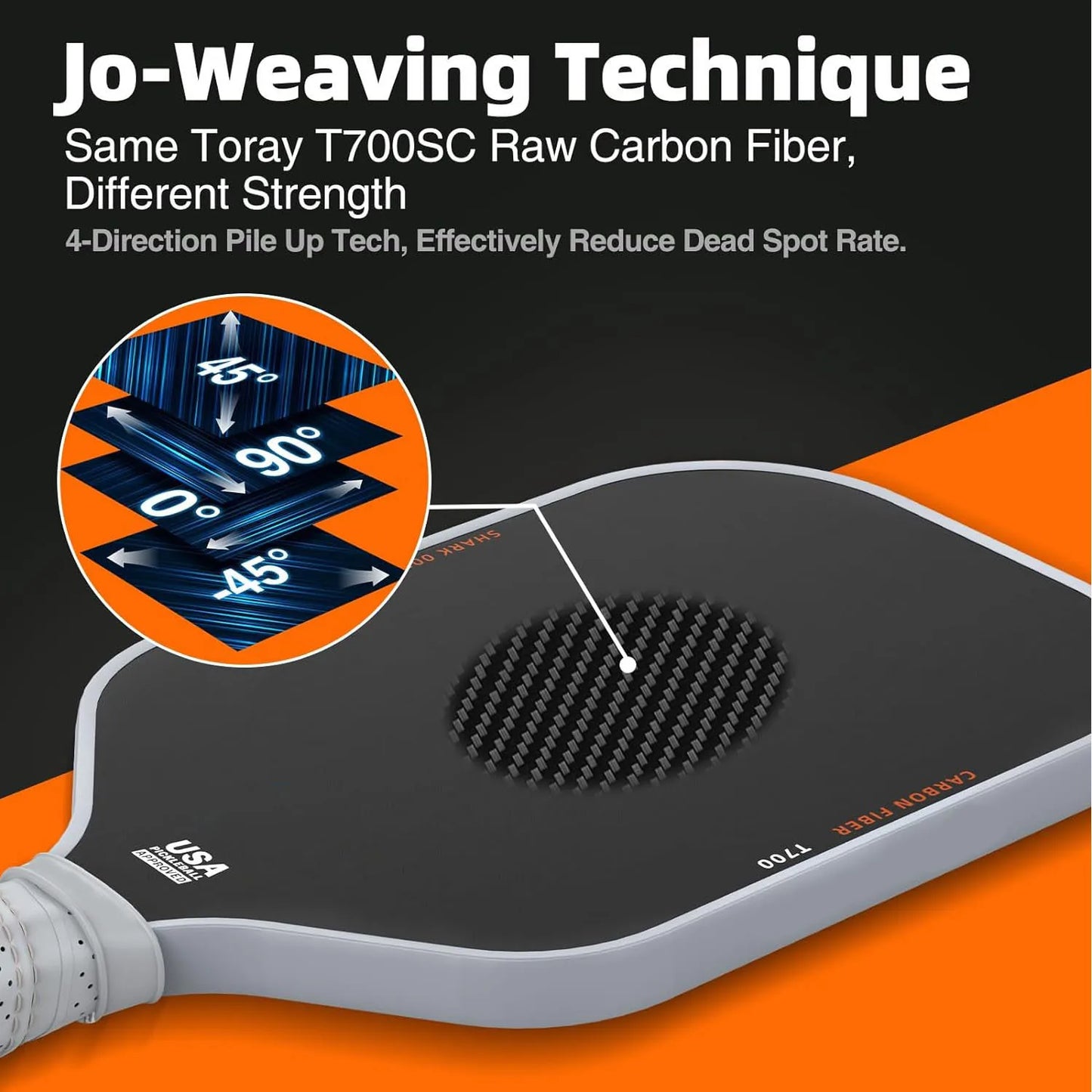 Carbon Fiber Pickleball Paddle T700 16MM Frosted Surface Enhanced Sweet Spot & Control & Power Anti-slip Grip USAPA Compliant