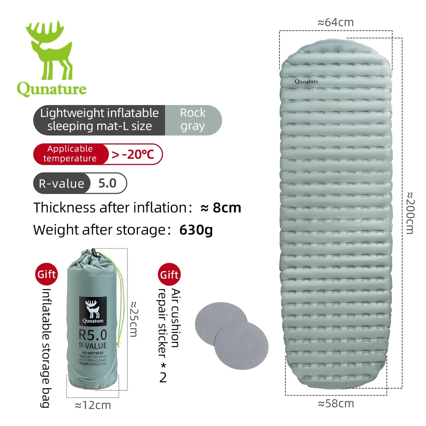 Qunature Outdoor Camping Inflatable Mattress Sleeping Pad Ultralight Hiking Waterproof Picnic Pad Foldable Sleeping Mattress