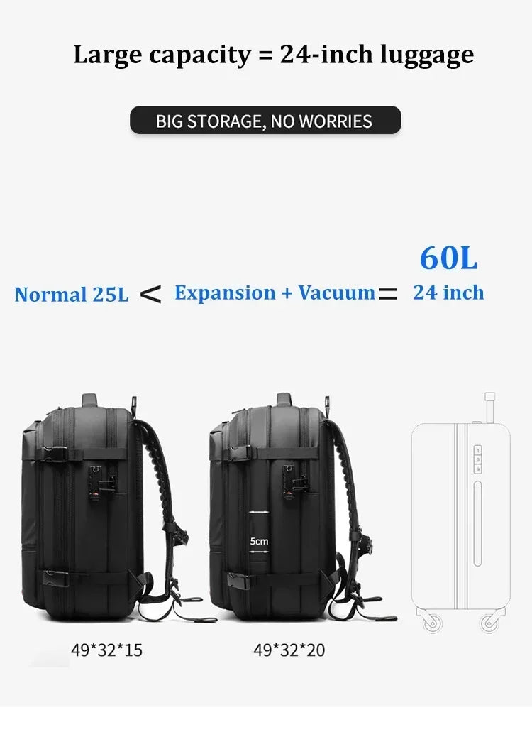 Travel Men 17 Inch Laptop Backpack Vacuum Compression Backpack Business Large Capacity School Backpack Expand Outdoor