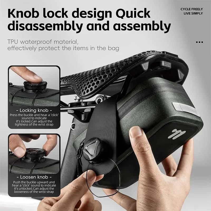 WEST BIKING Bicycle Saddle Bag 600D TPU Seamless Waterproof Wear-Resistant Rotating Lacing Buckle Mini Saddlebag Bike Accessory