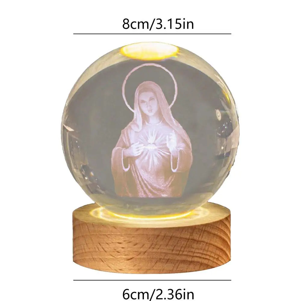 Christmas Crystal Ball Night Light 3D Crystal Sphere With LED Light USB Powered Lamp For Bedroom Desk Ornament Christian Decor