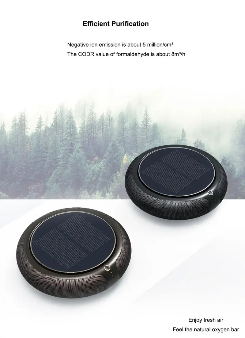 New Air Purifier Solar Charging Car Ionizer HEPA Filter Ion Deodorant Air Fresh Usb Ozone Generator Vehicle Electric Home Gift