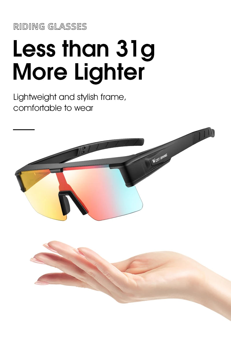 WEST BIKING Cycling Glasses Photochromic MTB Road Bike Glasses UV400 Protection Sunglasses Sport Polarized Eyewear Goggles