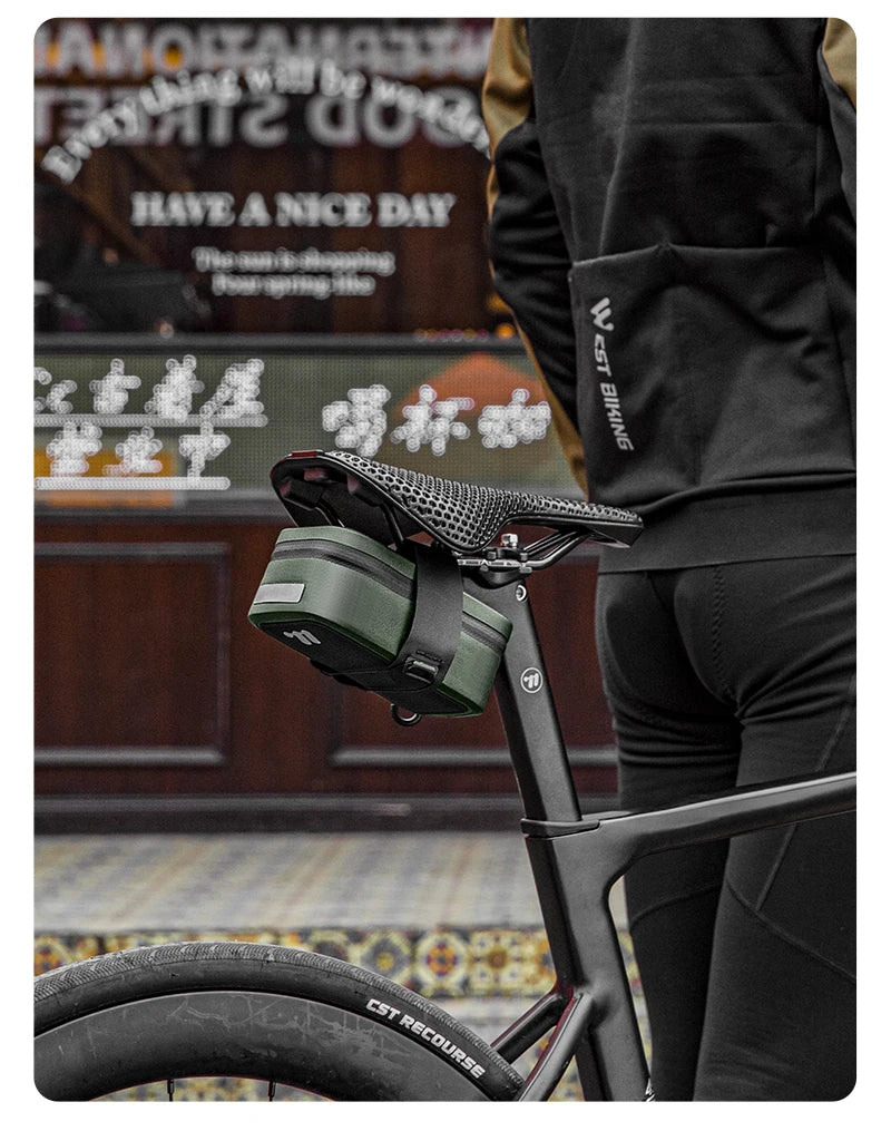 WEST BIKING Bicycle Saddle Bag 600D TPU Seamless Waterproof Wear-Resistant Rotating Lacing Buckle Mini Saddlebag Bike Accessory