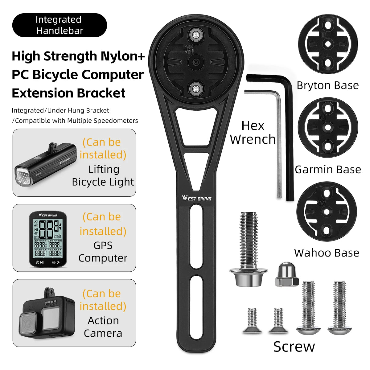 WEST BIKING Cycling Computer Holder For Garmin/Bryton/Wahoo Speedometer Bike Lights&Camera Mount MTB Road Bicycle Accessories